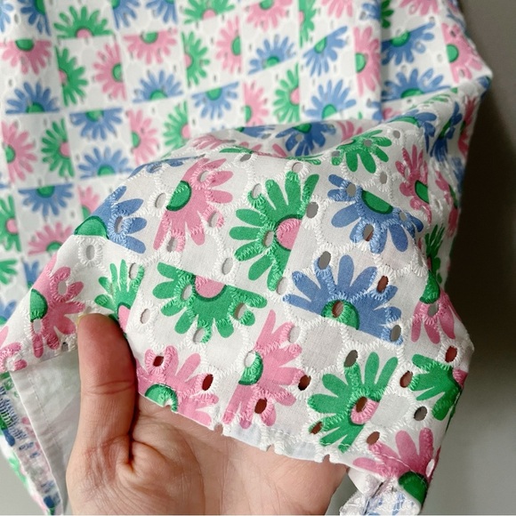 Talbots Pastel Daisy Print Eyelet Tank Top Button Back Size Large Petite Preppy - Picture 5 of 9